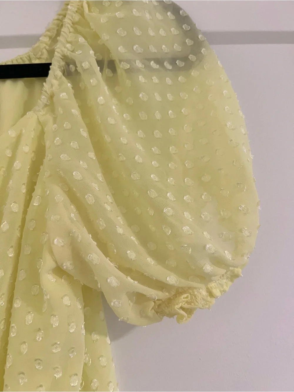 Light Yellow Swiss Dot Puff Sleeve Women's Top
